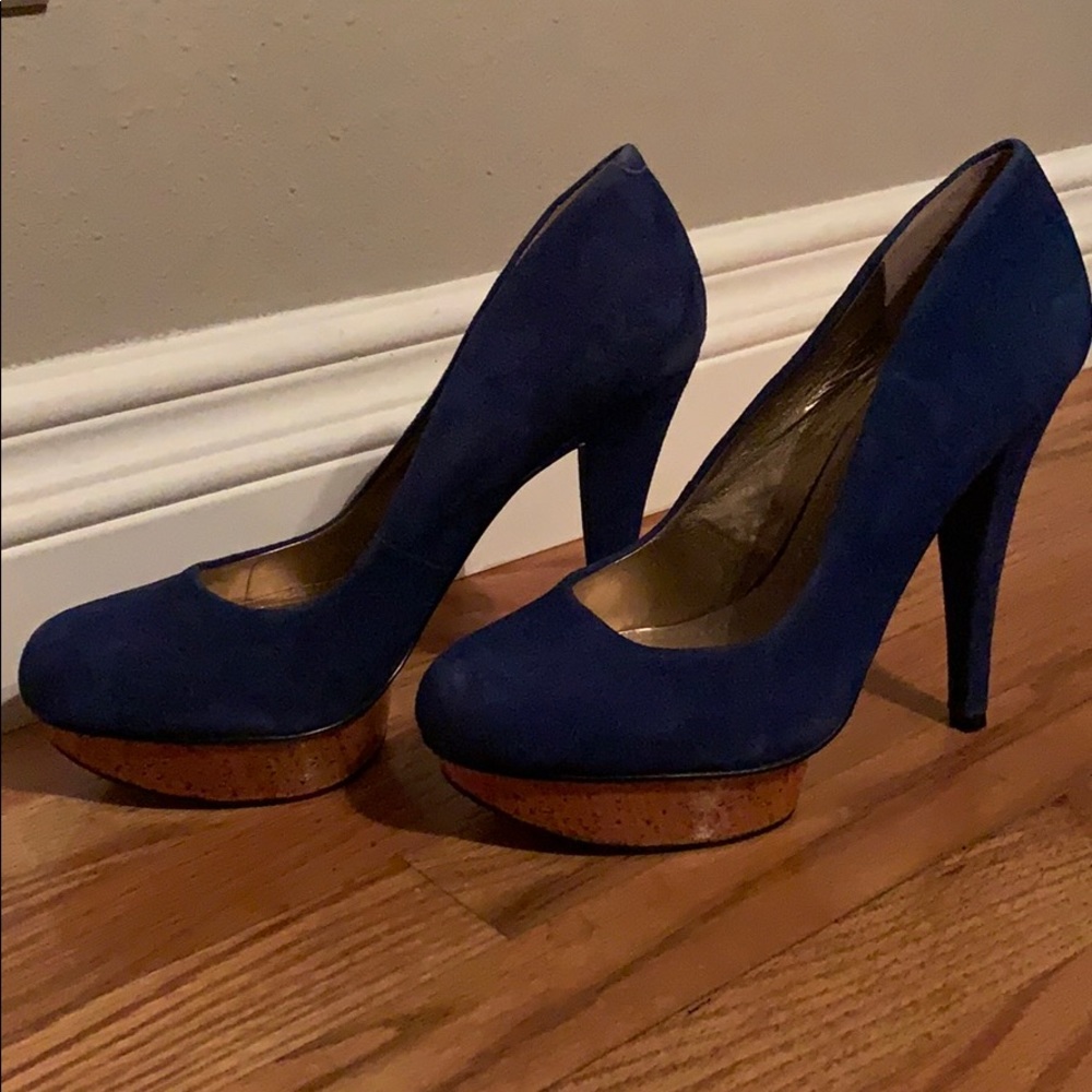 Blue suede heels